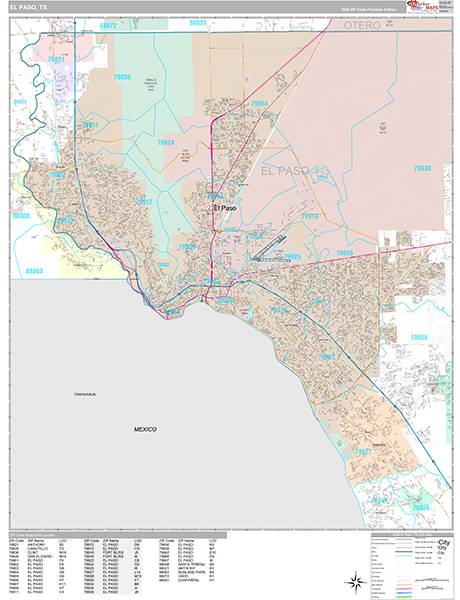 El Paso City Wall Map Premium Style